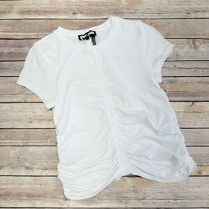 Dkny Jeans Women's White Ruched Short Sleeve Top Size S